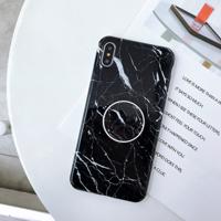 Marmer anti-drop TPU bescherming achtercover voor iPhone XS Max met opvouwbare houder (zwart)