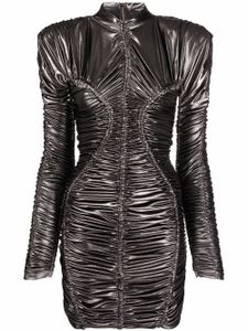 Balmain robe courte métallisée à détails de fronces - Argent