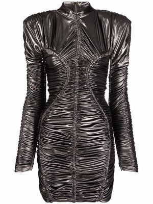 Balmain robe courte métallisée à détails de fronces - Argent