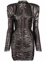 Balmain robe courte métallisée à détails de fronces - Argent
