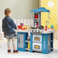 Kinderkeuken met 67 Accessoires Speelkeuken van Kunststof met Waterpompfunctie Licht en Geluid Stoom- en Kookeffecten Blauw