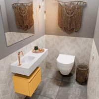 MONDIAZ ANDOR Toiletmeubel - 80x30x30cm - 1 kraangat - 1 lades - ocher mat - wasbak links - Solid surface - Wit FK75343857 - thumbnail