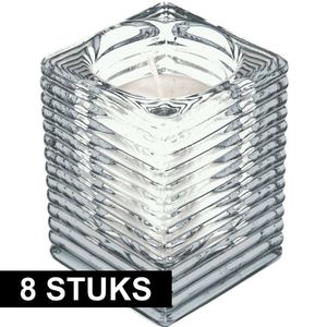 8x Kaarsen wit in kaarsenhouders 7 x 10 cm 24 branduren sfeerkaarsen   -