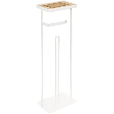 5Five Staande wc/toiletrolhouder - wit - met reservoir en telefoon plankje - 18 x 59 cm