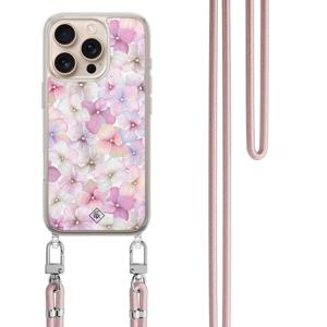 iPhone 16 Pro hoesje met rosegoud koord - Hortensia