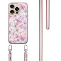 iPhone 16 Pro hoesje met rosegoud koord - Hortensia