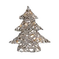 Deco kerstboom met 15 warm witte LED's 28x30 cm Grijs gemaakt van rotan en metaal - thumbnail