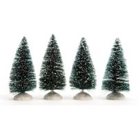 4x Kerstdorp onderdelen miniatuur boompjes met sneeuw 10 cm