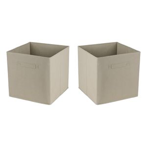 Opbergmand/kastmand Square Box - 2x - karton/kunststof - 29 liter - licht beige - 31 x 31 x 31 cm