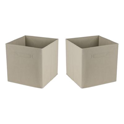 Opbergmand/kastmand Square Box - 2x - karton/kunststof - 29 liter - licht beige - 31 x 31 x 31 cm