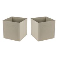 Opbergmand/kastmand Square Box - 2x - karton/kunststof - 29 liter - licht beige - 31 x 31 x 31 cm