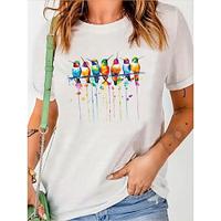 Dames T-shirt 100% katoen Afdrukken Dagelijks Basic Casual Korte mouw Strakke ronde hals Wit Zomer Lightinthebox - thumbnail