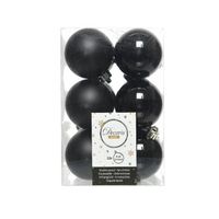 12x Kunststof kerstballen glanzend/mat zwart 6 cm kerstboom versiering/decoratie - Kerstbal - thumbnail