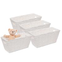 5Five Rieten opbergmand - 4x - gevlochten rechthoek - wit - 31 x 15 x 15 cm