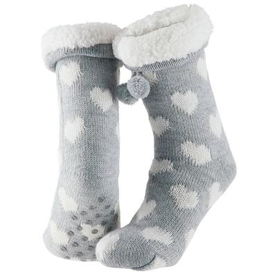 Apollo Dames huissokken/slofsokken - grijs/wit - hartjes - maat 36-41 - Anti-slip