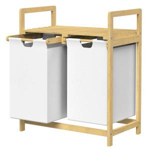 Wasmand met twee uittrekbare waszakken Zwart 2x30 liter Frame van bamboehout ML design