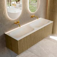 Badmeubel Mondiaz Kurve | 140 cm cm | Meubelkleur Dusk | Wastafelkleur Talc | Solid surface | Wasbak beiden zijden spoelbak | Zonder kraangat(en)