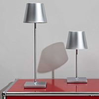 Zilver tafellamp op accu 380mm hoog rond 2.2W 180 lumen 2700K 2200K dimbaar IP54 binnen en buiten