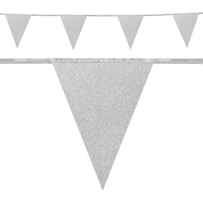 Boland glitter vlaggenlijn - zilver - 6 meter - karton - versiering - glitter and glamour thema
