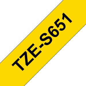 Brother TZe-S651 Labeltape extra sterk klevend Tapekleur: Geel Tekstkleur: Zwart 24 mm 8 m