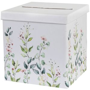 Enveloppendoos bloemen - Bruiloft - wit/groen - karton - 20 x 20 cm - Feestdecoratievoorwerp