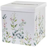 Enveloppendoos bloemen - Bruiloft - wit/groen - karton - 20 x 20 cm - Feestdecoratievoorwerp - thumbnail