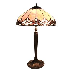 LumiLamp Tiffany Tafellamp Ø 39x63 cm Beige Bruin Glas Kunststof Rond Tiffany Bureaulamp Beige Tiffany Bureaulamp