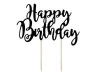 Cake topper Happy Birthday Zwart - thumbnail