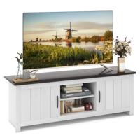 Meubel voor TV tot 65" Houten TV-Consoletafel 2 Kastjes Open Schappen 2 Kabelgaten voor Woonkamer Wit + Donkerbruin