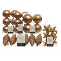 Kerstversiering kunststof kerstballen camel bruin 6-8-10 cm pakket van 68x stuks