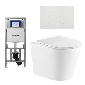 QeramiQ Dely Toiletset - 36.3x51.7cm - diepspoel - rimless - Geberit UP320 inbouwreservoir - softclose toiletzitting - mat witte bedieningsplaat - ronde knoppen - mat wit SW543432/0701131/SW706190