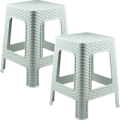 Keukenkrukje/opstapje - 2x - rotan - groen - kunststof - 36 x 36 x 45 cm