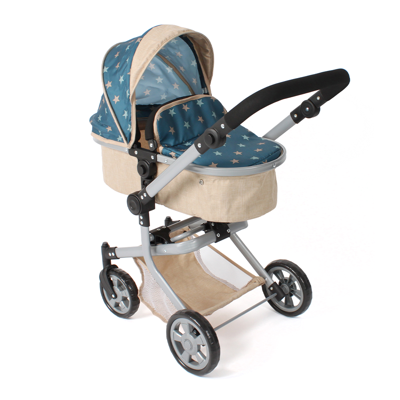 Combi-poppenwagen Mika - Stars Turquoise Beige