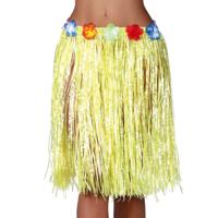 Toppers in concert - Hawaii verkleed rokje - voor volwassenen - geel - 50 cm - rieten hoela rokje - tropisch