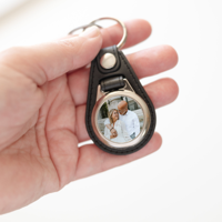 Leren sleutelhanger met foto - Rond