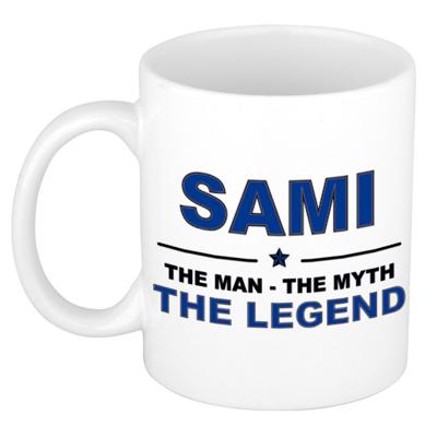 Sami cadeau mok - man myth legend - naam koffiemok / beker - wit en blauw - 300 ml