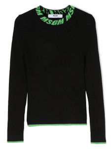 MSGM Kids pull en maille intarsia à design nervuré - Noir