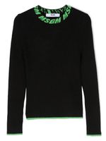 MSGM Kids pull en maille intarsia à design nervuré - Noir - thumbnail