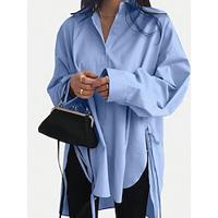 Dames Blouse Katoenmix Effen Kleur nappi Asymetrische zoom Werk Stijlvol Modern Lange mouw Overhemdkraag Zwart Lente Herfst Lightinthebox - thumbnail