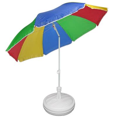 Regenboog gekleurde tuin/strand parasol -Dia 180 cm - met vulbare wit plastic voet - van Dia 42 cm
