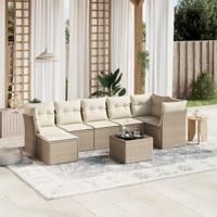 8-delige Loungeset met kussens poly rattan beige