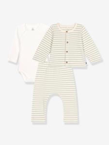 3-delige babyset PETIT BATEAU groen, gestreept