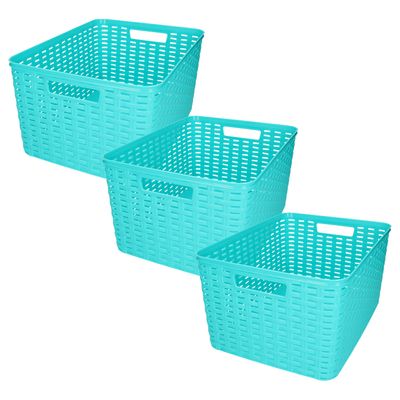 Opbergmand/kastmandje - 3x stuks - 18 liter - blauw - kunststof - 28 x 38 x 19 cm Opbergmand/kastmandje - 3x stuks - 18 liter - blauw - kunststof - 28 x 38 x 19 cm