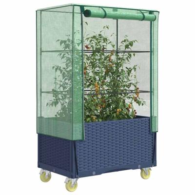 Plantenbak verhoogd met hoes en wielen 80x50x182 cm rattanlook