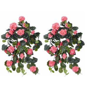 2x Roze geranium kunstplant hangplanten 70 cm