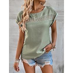 Dames T-shirt van kant Kant Dagelijks Vakantie Modieus Korte mouw Strakke ronde hals Zwart Zomer Lightinthebox