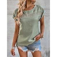 Dames T-shirt van kant Kant Dagelijks Vakantie Modieus Korte mouw Strakke ronde hals Zwart Zomer Lightinthebox - thumbnail