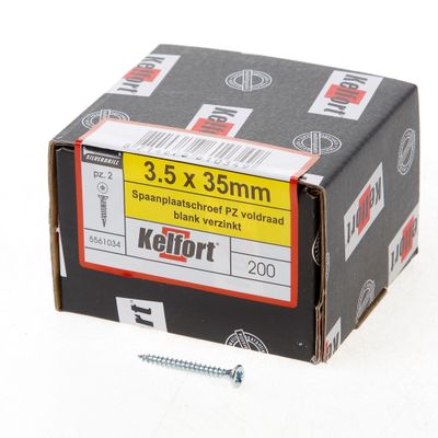 Kelfort Spaanplaatschroef platverzonken kop verzinkt pozidriv voldraad 3.5 x 35mm