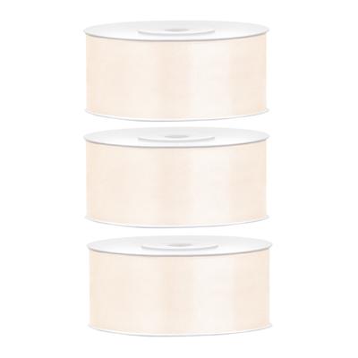 Partydeco Cadeaulint - 3x - warm wit - 2,5 cm x 25 meter - satijn - sierlint - inpakken - decoratie