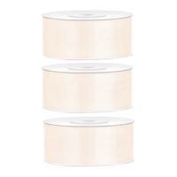 Partydeco Cadeaulint - 3x - warm wit - 2,5 cm x 25 meter - satijn - sierlint - inpakken - decoratie